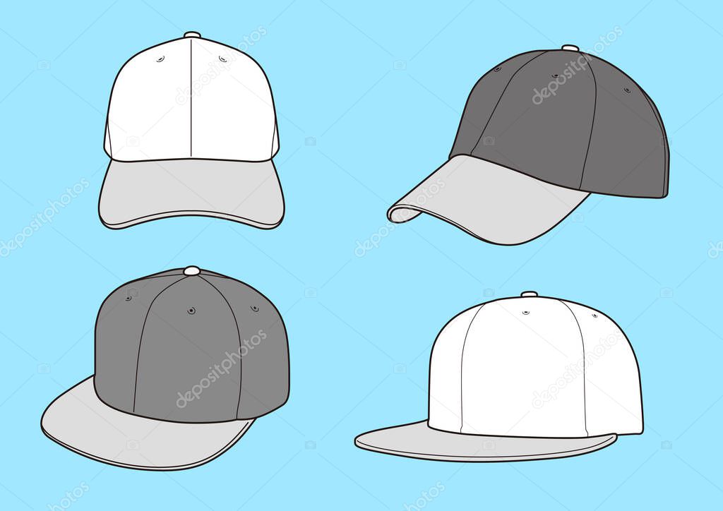 baseball cap template vector illustration set
