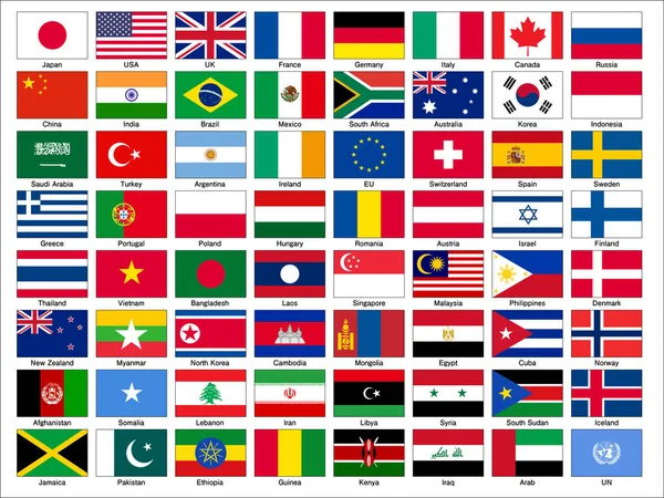 World Popular Flags English Notation Vector Illustration — Stockvector