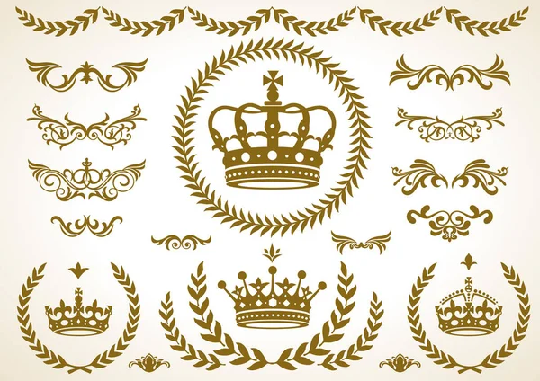 Декоративная Корона Лавровый Королевский Декоративный Орнамент Векторная Иллюстрация — стоковый вектор