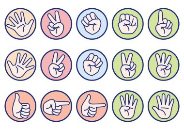 Rock paper scissorsetc hand sign set, vector illustration