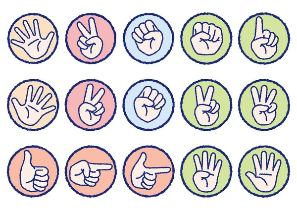 Rock Paper Scissorsetc Hand Sign Set Hand Painted Style Vector — ストックベクタ