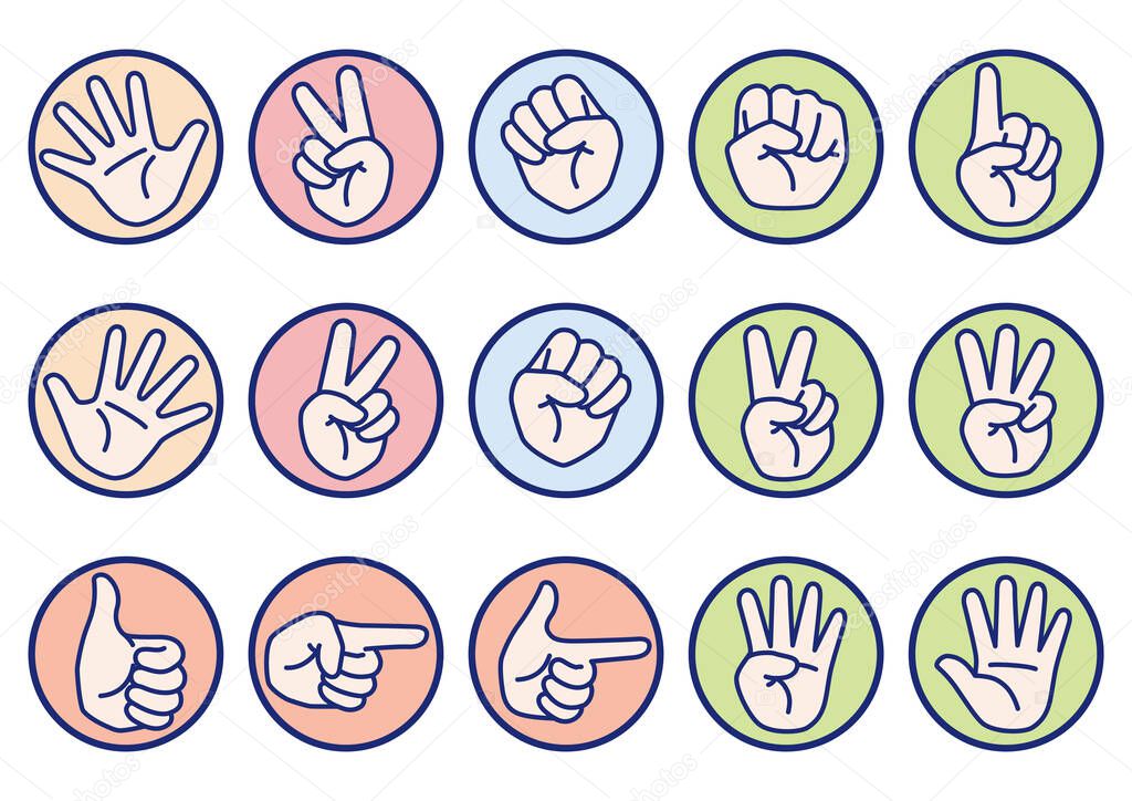 Rock paper scissorsetc hand sign set, vector illustration