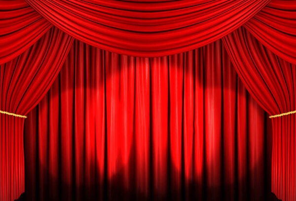 Red curtain of stage with spot light , 3d Illustration.