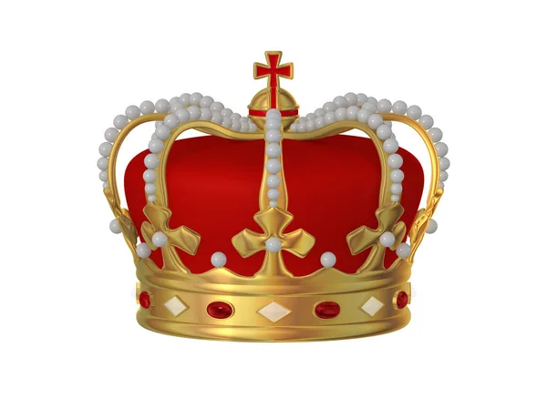 Coroa Dourada Decorada Com Pedras Preciosas Vermelhas Brancas Ilustração — Fotografia de Stock