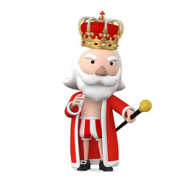 Old Naked King Wearing Crown Stand White Background Cane Illustration — Stock Photo, Image