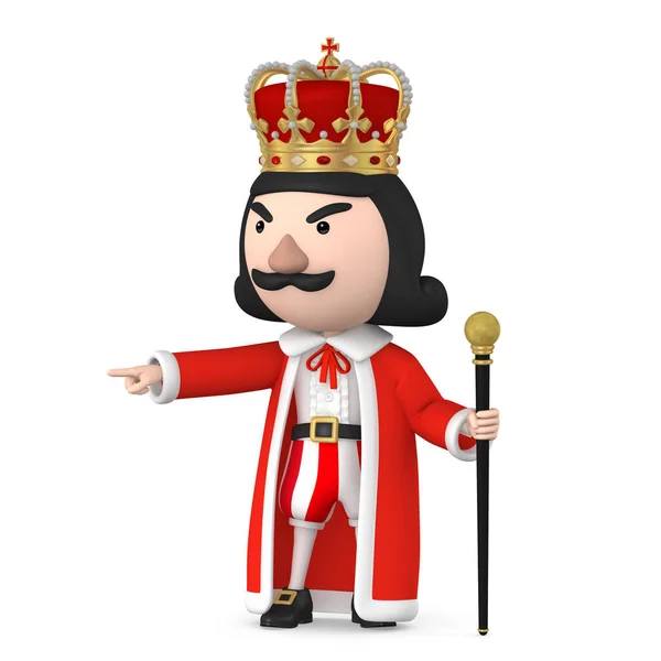 Rei Vestindo Coroa Ficar Fundo Branco Com Cana Ilustração — Fotografia de Stock