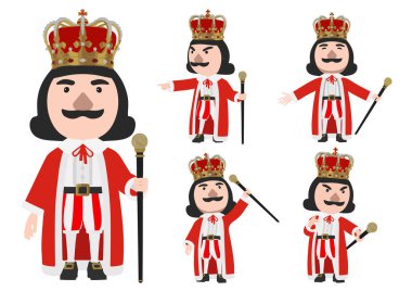 King wearing crown stand on the white background with Cane, vector