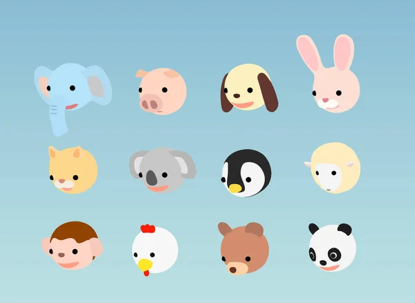 Animal Character Faces Illustration Set Downward Vector — 스톡 벡터