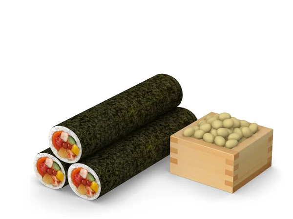 Sushi Roll Beans Traditional Japanese Event Setsubun Illustration — Stock Photo, Image