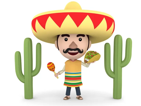 Mexikói Férfi Maracas Taco Illusztráció — Stock Fotó