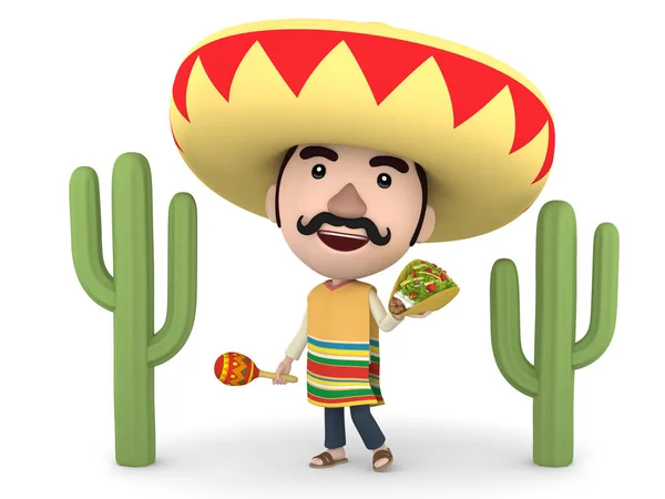 Hombre Mexicano Con Maracas Tacos Ilustración — Foto de Stock