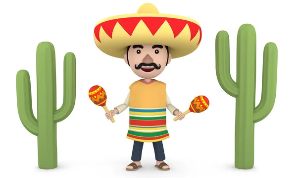 Mexikansk Man Med Maracas Illustration — Stockfoto
