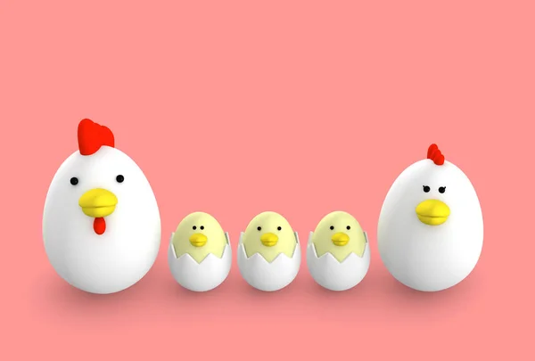 Egg Shaped Chicken Family Illustration — Stock Photo, Image