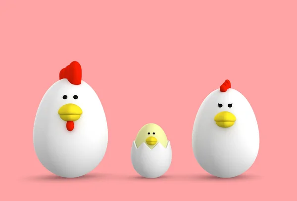 Egg Shaped Chicken Family Illustration — Stock Photo, Image