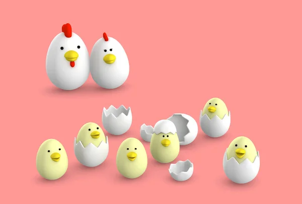 Egg Shaped Chicken Family Illustration — Stock Photo, Image