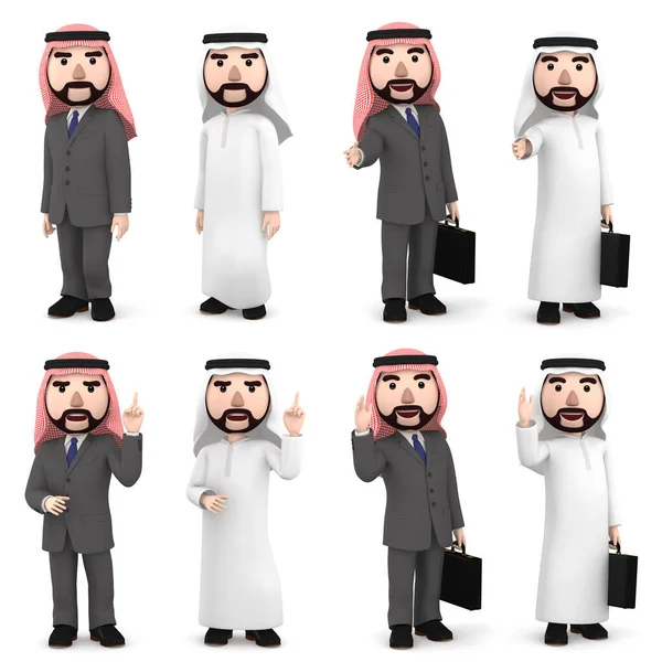 Set Various Poses Flat Type Arab Man — ストック写真