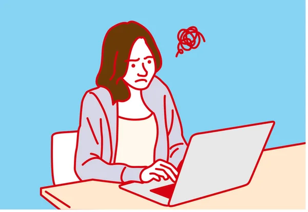 Mulher Trabalhando Com Laptop Problemático Ilustração Vetorial —  Vetores de Stock