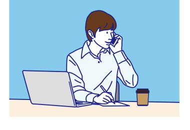 Dizüstü bilgisayarla çalışan adam, Vektör illüstrasyonu