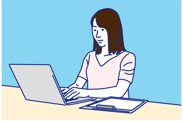 Mujer Trabajando Con Portátil Ilustración Vectorial — Vector de stock