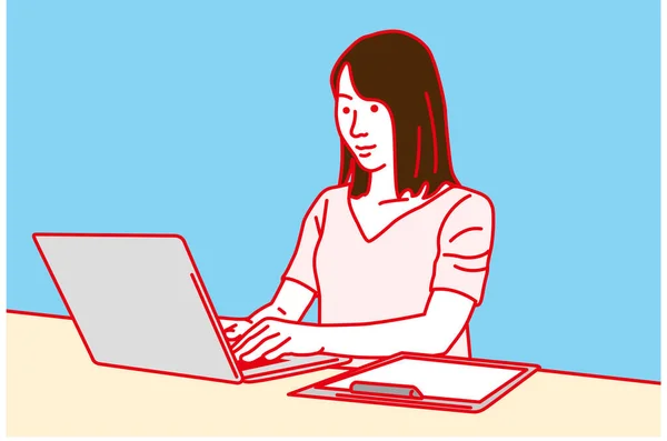 Mulher Trabalhando Com Laptop Ilustração Vetorial — Vetor de Stock