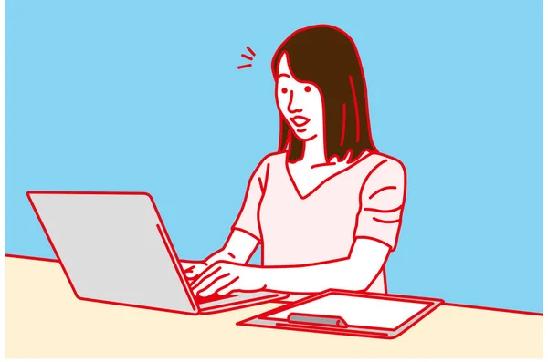Mulher Trabalhando Com Laptop Surpresa Ilustração Vetorial — Vetor de Stock
