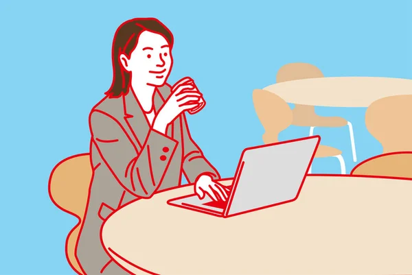 Mulher Trabalhando Com Laptop Ilustração Vetorial —  Vetores de Stock