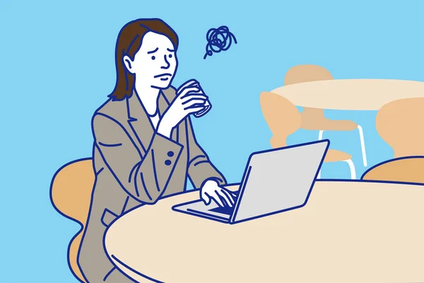 Женщина Работающая Ноутбуком Проблемы Векторная Иллюстрация — стоковый вектор