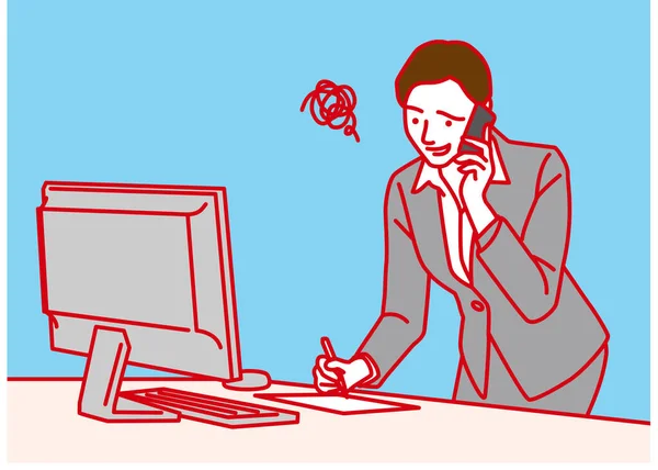 Geschäftsfrau Macht Sich Notizen Während Eines Telefonats Troubled Vector Illustration — Stockvektor