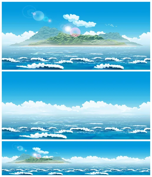 Dos Vectores Horizontales Sin Fisuras Ilustración Paisaje Mar Abierto Con — Vector de stock