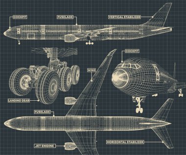 Vektör çizim çizimler sivil Jet retro tarzı bir parça