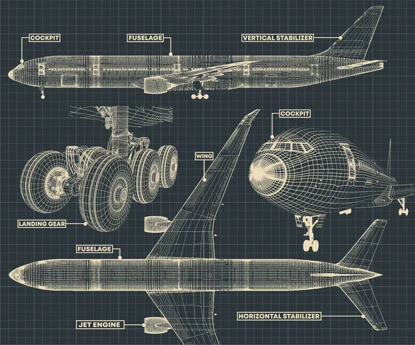 Ilustracja Wektorowa Jest Fragment Rysunki Cywilnych Jet Stylu Retro — Wektor stockowy
