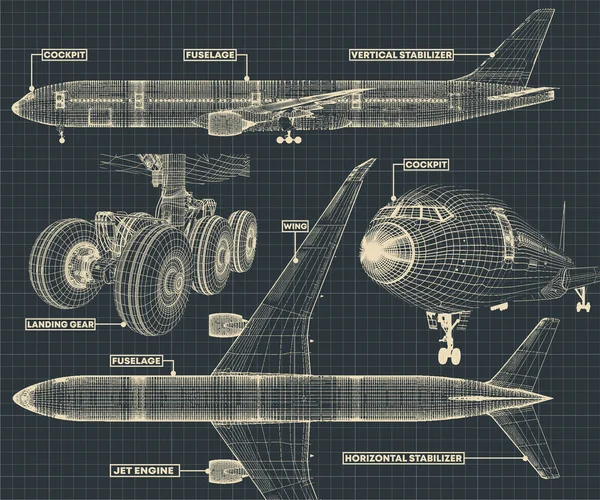 Vektör Çizim Çizimler Sivil Jet Retro Tarzı Bir Parça — Stok Vektör