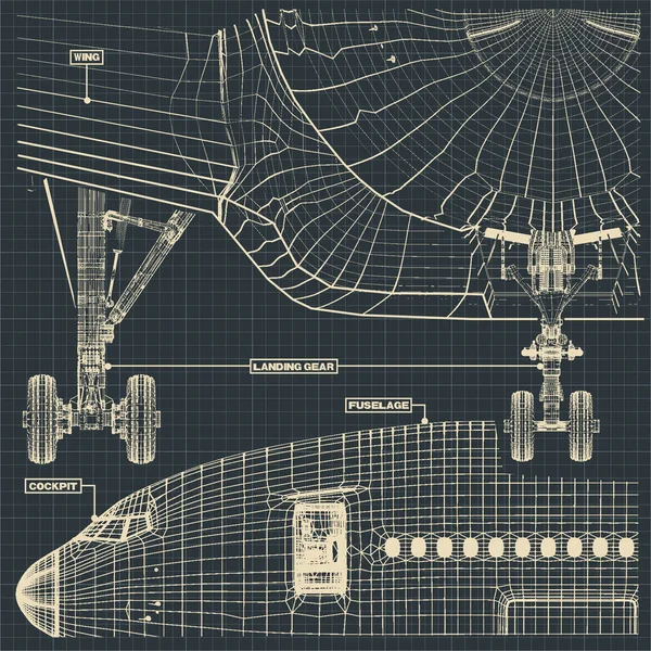 Ilustracja Wektorowa Jest Fragment Rysunki Cywilnych Statków Powietrznych Stylu Retro — Wektor stockowy