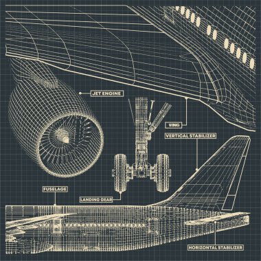 Vektör çizim çizimler sivil Jet retro tarzı bir parça