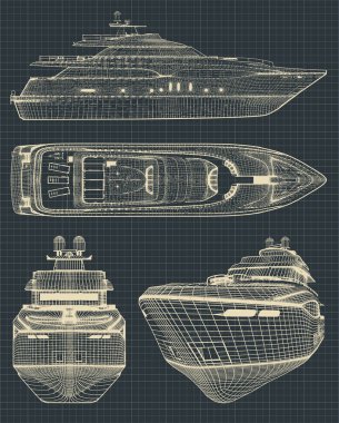 Fragment of stylized drawings of a modern yacht in retro style clipart