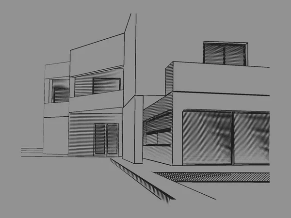 现代房屋素描的风格化向量例证 — 图库矢量图片