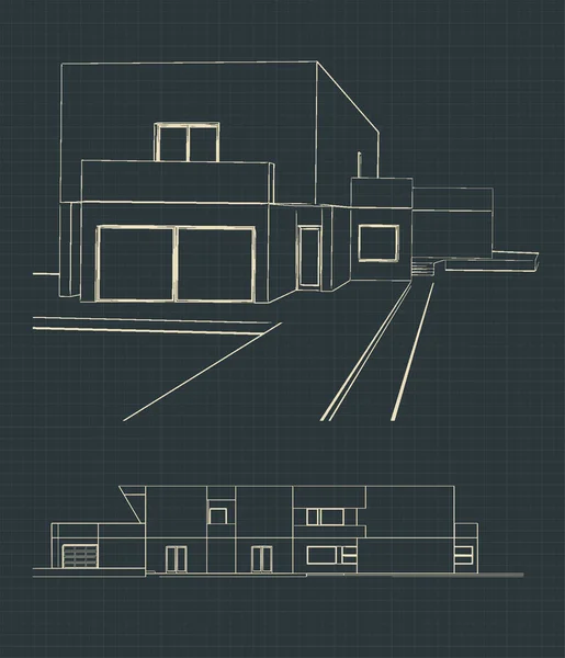 现代房屋图纸的风格化矢量插图 — 图库矢量图片