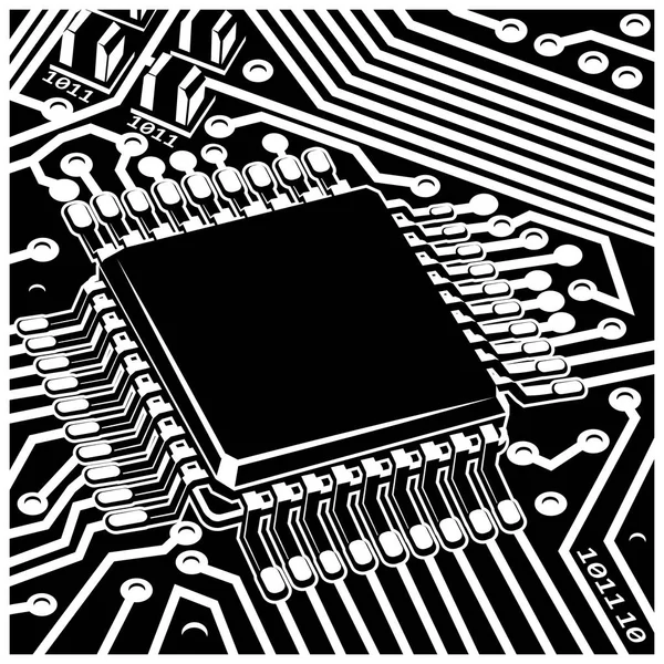 Stiliserad Vektorillustration Elektronisk Krets Chip Styrelsen — Stock vektor