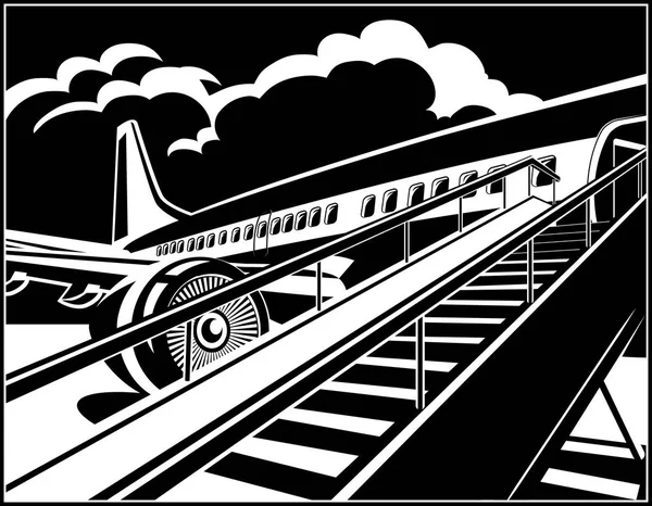 Ilustración Vectorial Estilizada Sobre Tema Aviación Civil Avión Jet Moderno — Archivo Imágenes Vectoriales