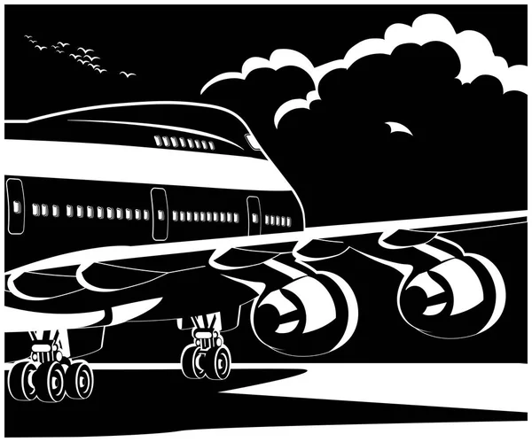 Gestileerde Vectorillustratie Het Thema Van Burgerluchtvaart Moderne Jet Vliegtuig Klaar — Stockvector