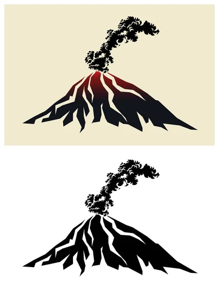 Stilisierte Darstellung Eines Rauchenden Vulkans Mit Schwarzen Rauchwolken — Stockvektor