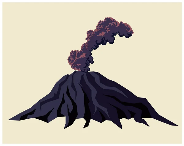 Illustration Stylisée Volcan Fumant Avec Des Nuages Noirs Fumée — Image vectorielle