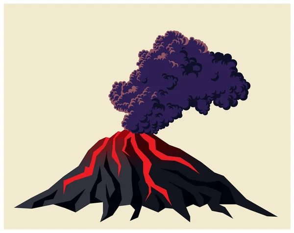 Stylized Illustration Smoking Volcano Black Clouds Smoke — Stock Vector