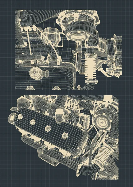 Ilustração dos Planos de Motor — Vetor de Stock