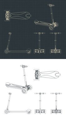 3 tekerli elektrikli scooter çizimlerinin biçimlendirilmiş vektör çizimi