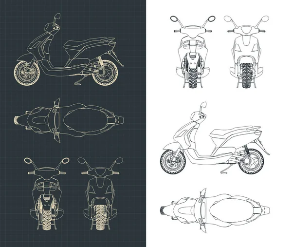 Stiliserad Vektor Illustration Modern Moped Ritningar — Stock vektor