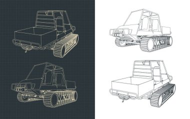 Tüm arazi araçlarının çizimlerinin biçimlendirilmiş vektör çizimi