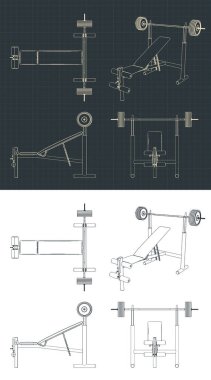 Halterli ağırlık kaldırma banklarının stilize vektör çizimleri