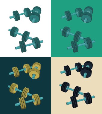 Bir çift dambılın biçimlendirilmiş vektör rengi çizimi