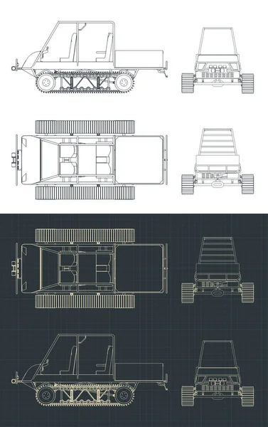 Stilisierte Vektorillustration Von Zeichnungen Eines Geländegängigen Kettenfahrzeugs — Stockvektor